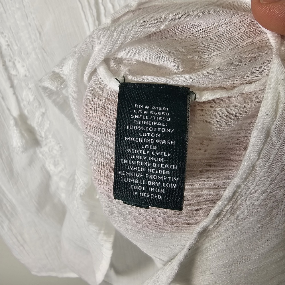 Lauren Ralph Laure M Petite White Tank Top Cotton Gauze Embroidered Boho Neutral - Picture 4 of 9
